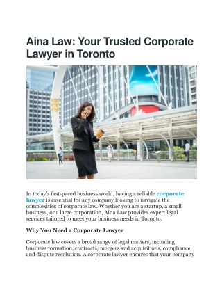 Expert Corporate Lawyer in Toronto – Aina Law