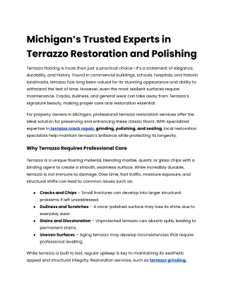 Michigan’s Trusted Experts in Terrazzo Restoration and Polishing