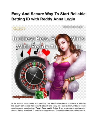 Easy And Secure Way To Start Reliable Betting ID with Reddy Anna Login