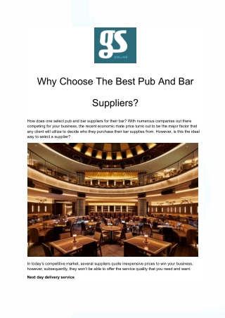 Why Choose The Best Pub And Bar Suppliers?