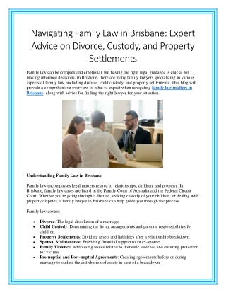 Navigating Family Law in Brisbane Expert Advice on Divorce Custody and Property Settlements