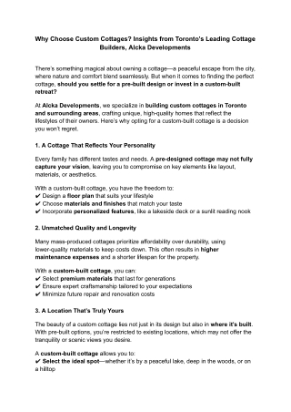 Why Choose Custom Cottages_ Insights from Toronto’s Leading Cottage Builders, Alcka Developments