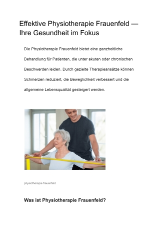 Effektive Physiotherapie Frauenfeld — Ihre Gesundheit im Fokus