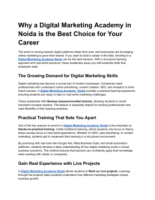Why a Digital Marketing Academy in Noida is the Best Choice for Your Career