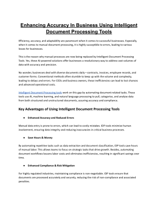 Enhancing Accuracy In Business Using Intelligent Document Processing Tools
