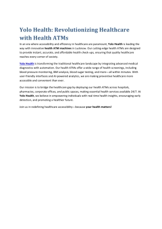 Yolo Health - Revolutionizing Healthcare with Health ATMs