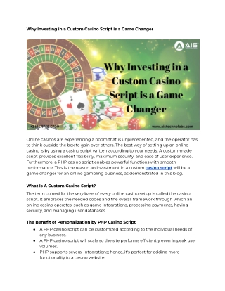 Why Investing in a Custom Casino Script is a Game Changer