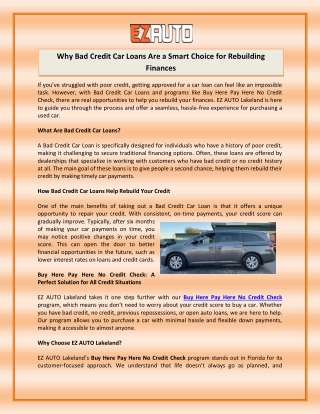 Why Bad Credit Car Loans Are a Smart Choice for Rebuilding Finances