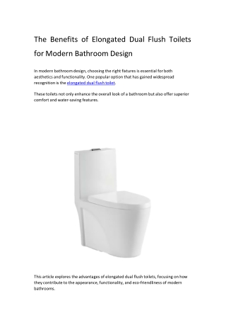 The Benefits of Elongated Dual Flush Toilets for Modern Bathroom Design