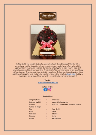 Order Classic Cake Online – Fresh & Delicious | Chocolaty