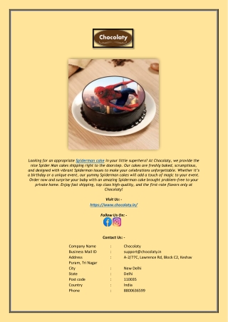 Buy Spiderman Cake Online | Delicious Spider Man Cakes Delivery – Chocolaty