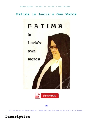 READ Books Fatima in Lucia's Own Words
