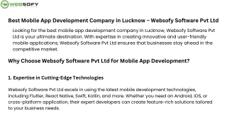 Best Mobile App Development Company in Lucknow – Websofy Software Pvt Ltd