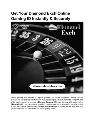 Get Your Diamond Exch Online Gaming ID Instantly & Securely