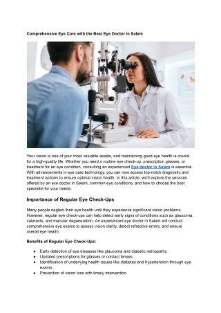 Comprehensive Eye Care with the Best Eye Doctor in Salem