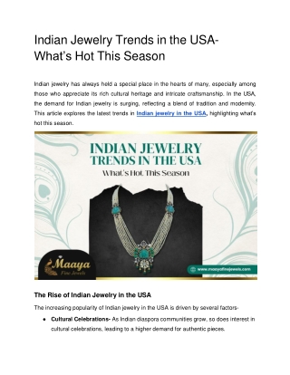 Indian Jewelry Trends in the USA-  What’s Hot This Season