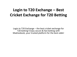 Login to T20 Exchange – Best Cricket Exchange for T20 Betting
