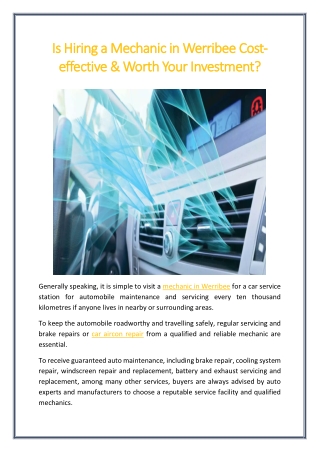 Is Hiring a Mechanic in Werribee Cost-effective Worth Your Investment