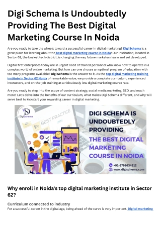 Digi Schema Is Undoubtedly Providing The Best Digital Marketing Course In Noida