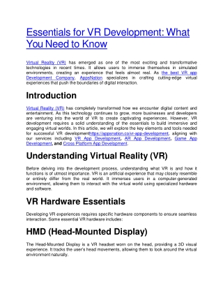 Essentials for VR Development