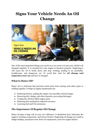 Signs Your Vehicle Needs An Oil Change