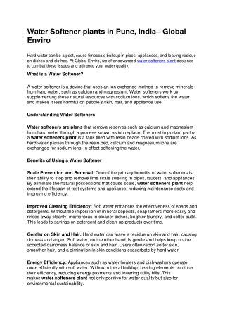 Water Softener plants in Pune, India– Global Enviro