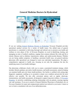 General Medicine Doctors In Hyderabad