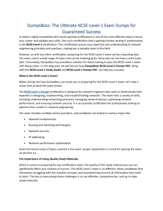 Get DumpsBoss NCSE-Level-1 Exam Dumps for Guaranteed Results