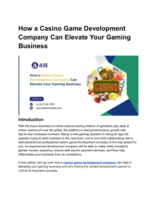 How a Casino Game Development Company Can Elevate Your Gaming Business