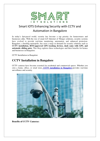 Smart IOTS Enhancing Security with CCTV and Automation in Bangalore