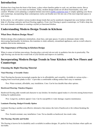 Incorporating Modern Design Trends in Your Kitchen with New Floors and Counterto