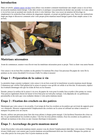 Comment transformer une simple caisse à vin en bois en un porte-manteau mural de