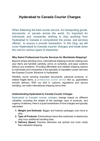 Hyderabad to Canada Courier Charges
