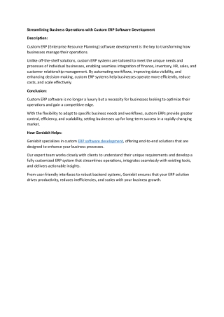 Streamlining Business Operations with Custom ERP Software Development