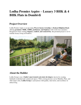 Lodha Premier Aspire Brochure | Lodha Premier Aspire PDF