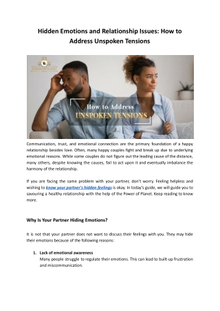 Hidden Emotions and Relationship Issues: How to Address Unspoken Tensions