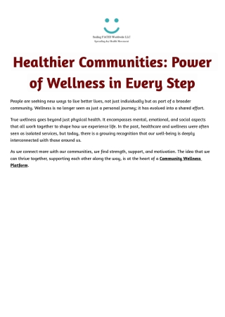 Benefits of a Community-Smiling Faces Worldwide