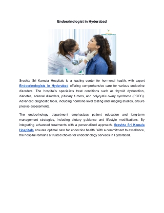 Endocrinologist in Hyderabad | Sreshta Sri Kamala Hospitals