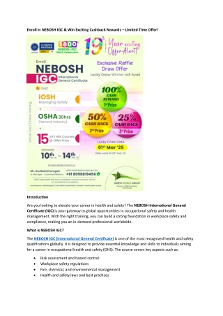 Enroll in Nebosh IGC Exciting Offers Awaits