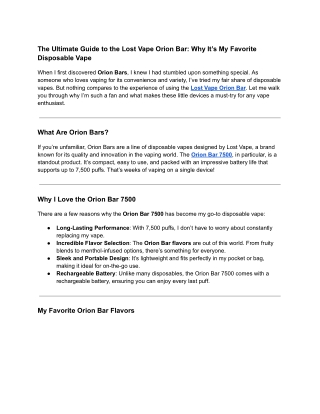 Ultimate Guide to the Lost Vape Orion Bar