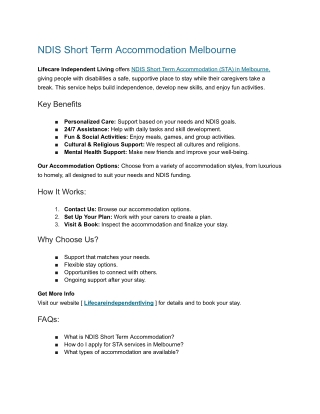 NDIS Short Term Accommodation Melbourne