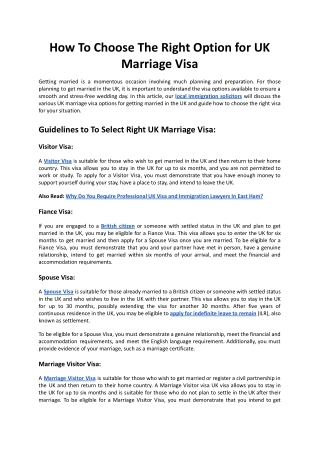 How To Choose The Right Option for UK Marriage Visa - My Legal Services