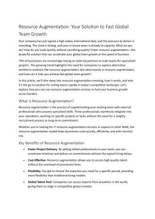 Resource Augmentation Your Solution to Fast Global Team Growth