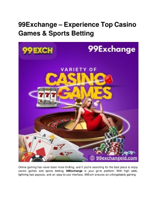 99Exchange – Experience Top Casino Games & Sports Betting