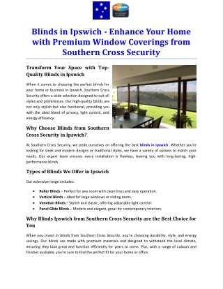 Blinds in Ipswich - Enhance Your Home with Premium Window Coverings from Southern Cross Security