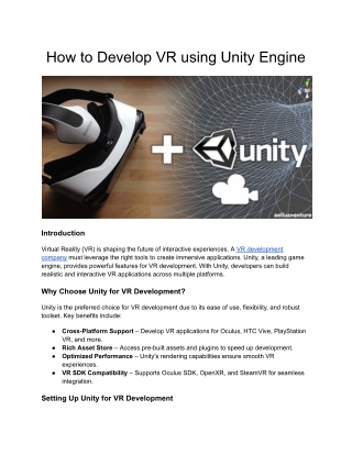 How to Develop VR using Unity Engine