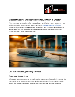Expert Structural Engineers in Preston, Lytham & Chester