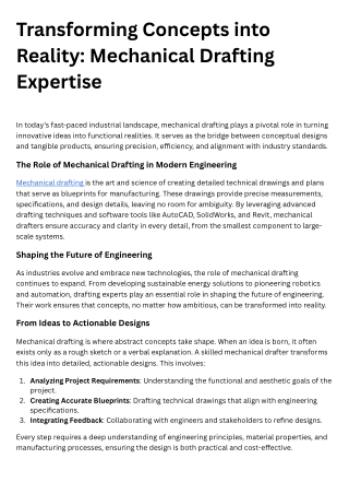 Transforming Concepts into Reality Mechanical Drafting Expertise