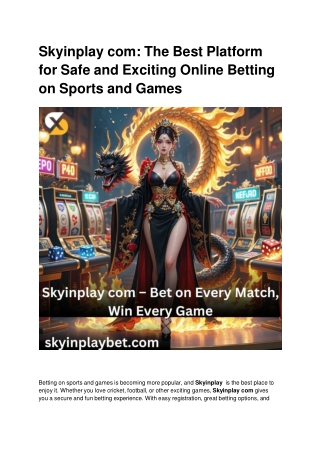 Skyinplay com_ The Best Platform for Safe and Exciting Online Betting on Sports and Games