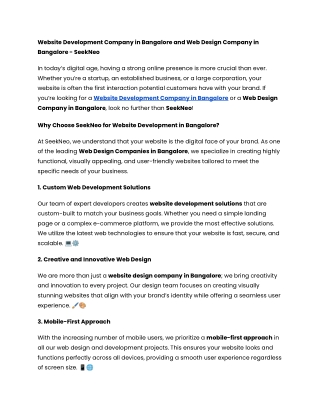 Website Development Company in Bangalore and Web Design Company in Bangalore - SeekNeo